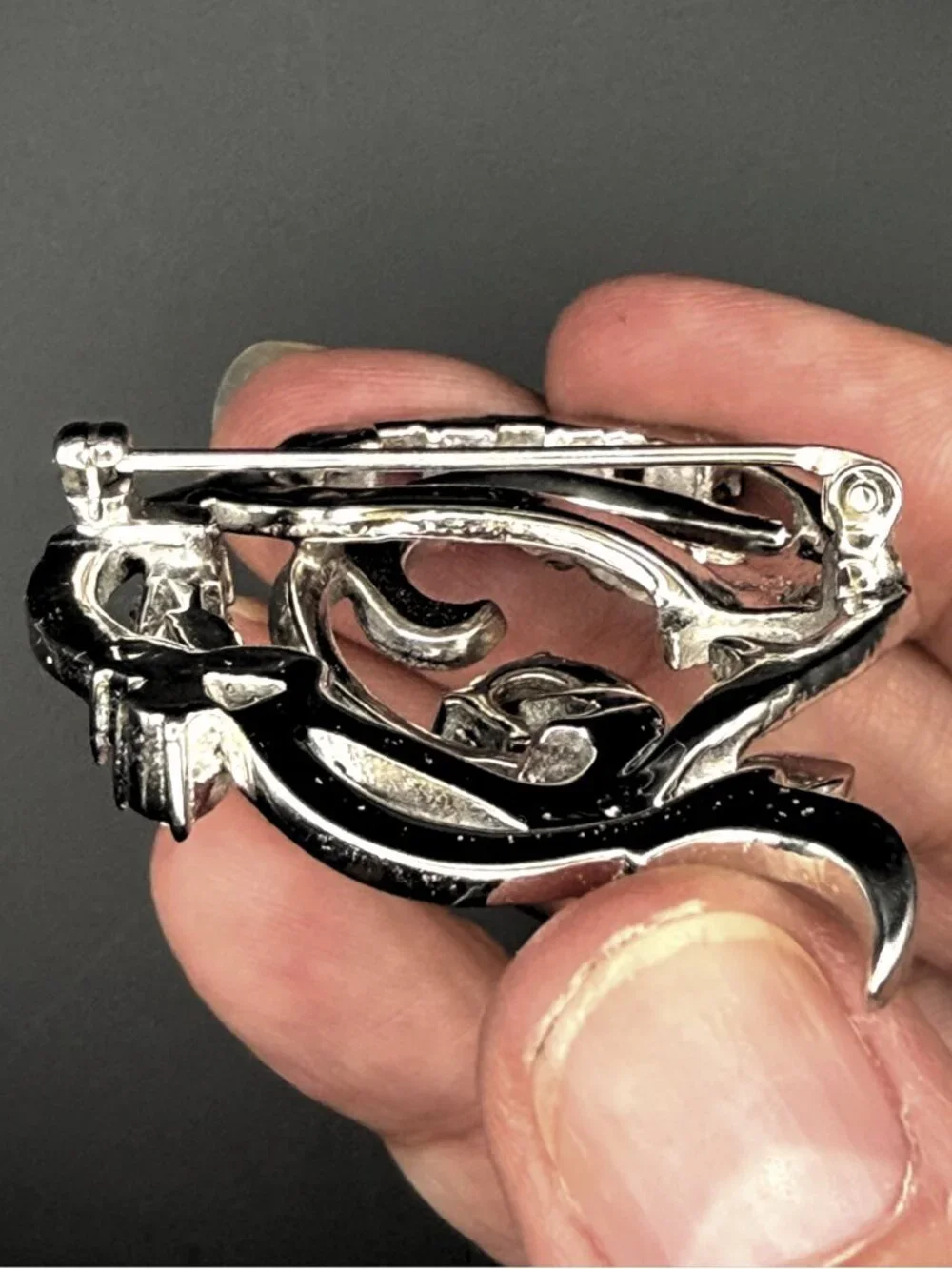 Vintage Crystal Rhinestone Brooch Pin Silver Tone Statement Swirl Jewelry